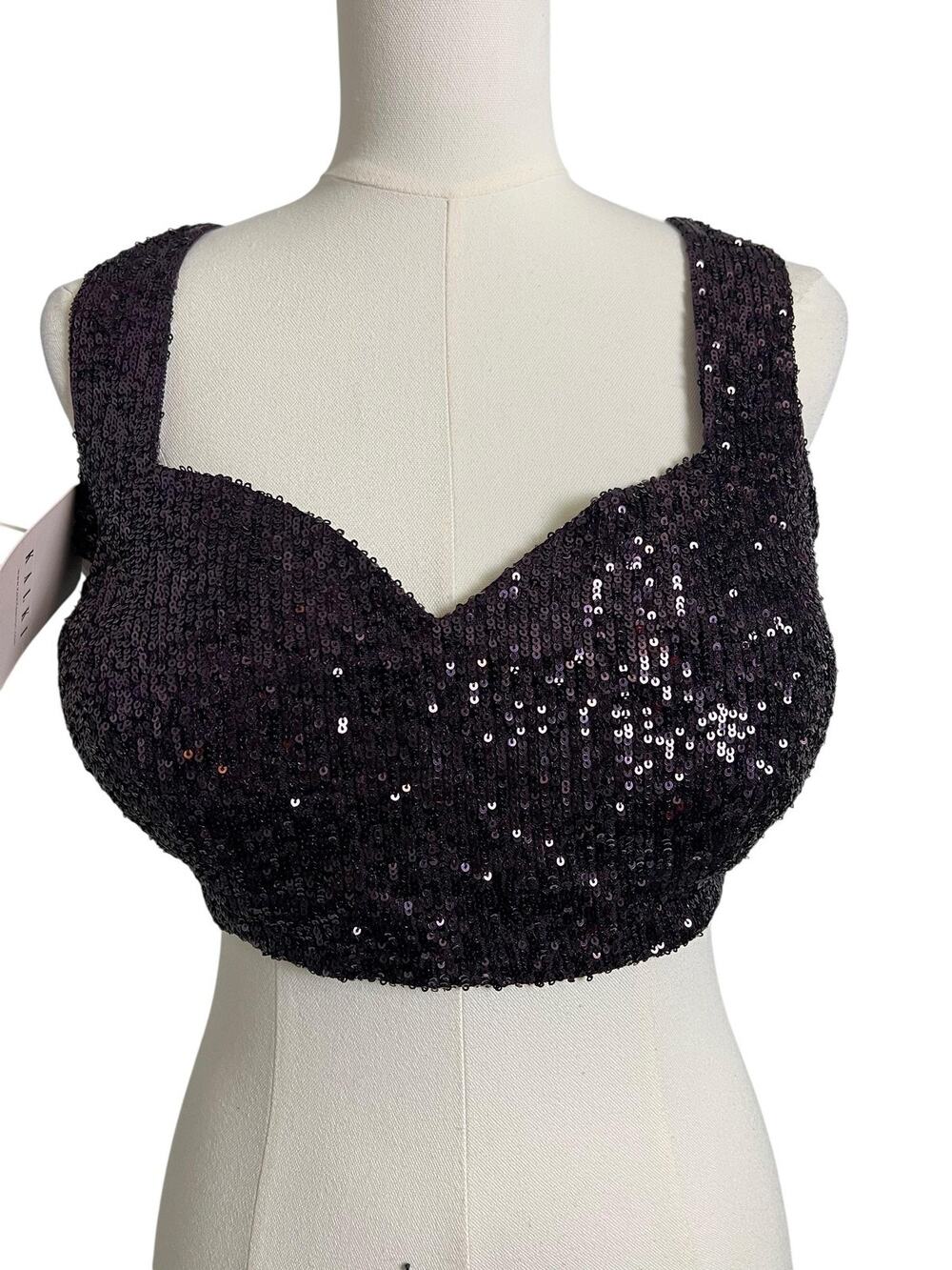 KALKI Sequin Crop Blouse Womens 16 18 Purple Sweetheart Tassel Backless